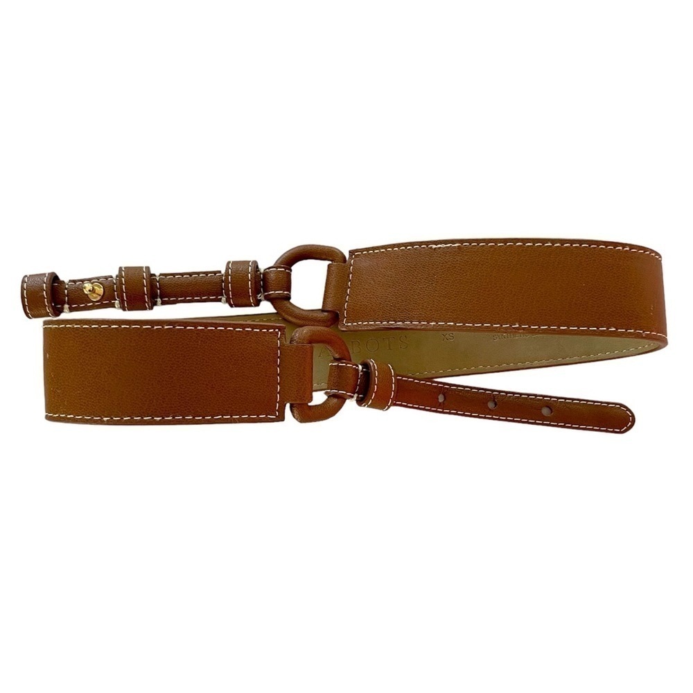 TALBOTS Belt Equestrian Style Split Leather Caramel/Tan/White Stitching Women XS